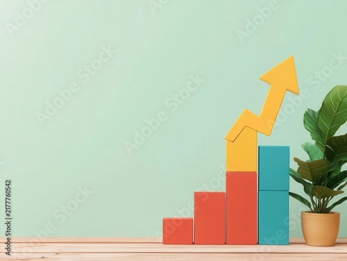Puzzle pieces forming an upward trend graph, growth strategy