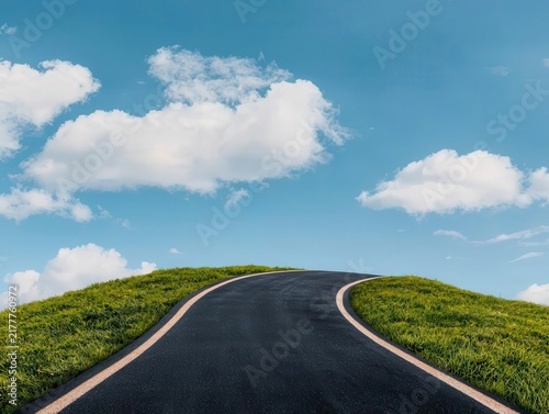 Road winding upward into growthshaped mountain skyline