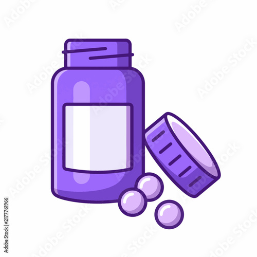 Medicine Bottle and Pills Flat Vector Illustration for Healthcare UI