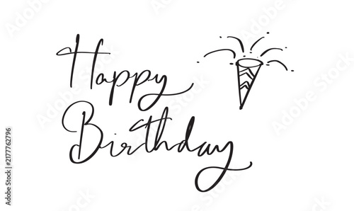 Happy birthday firework text font calligraphy hand written lettering script black color object icon happy birthday firework gift box anniversary happy birthday party event present celebration event