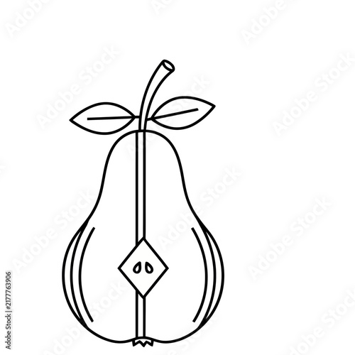 Stylized Pear Outline with Leaves and Seeds