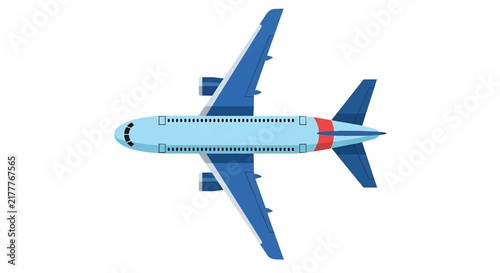 Commercial airplane top view flat graphic vector illustration