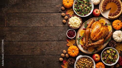 Thanksgiving Feast with Roasted Turkey and Side Dishes