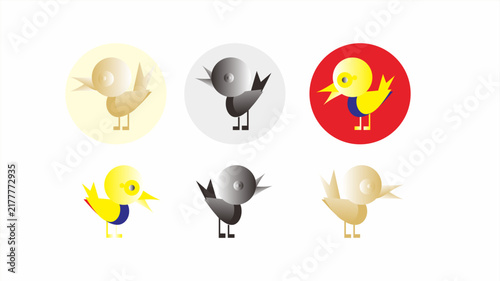 Set of minimalist geometric bird vector icons in various colors, modern cute cartoon bird characters collection isolated on white background.