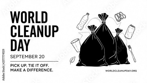 World cleanup day black and white illustration