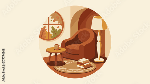 Cozy Autumn Living Room Interior Featuring A Comfortable Armchair And Warm Seasonal Decor For Relaxing At Home