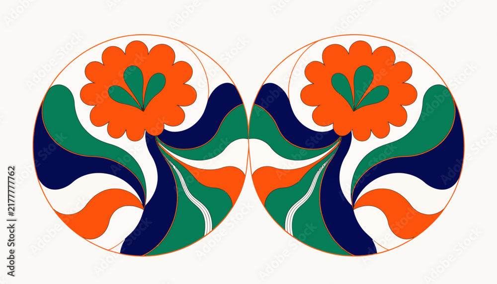Fototapeta premium vibrant floral pattern design with orange, green, blue and white colors