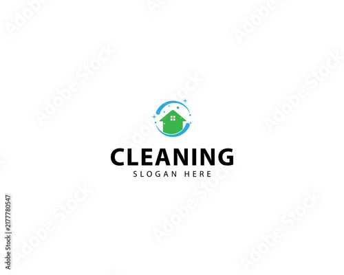 minimalist home cleaning service flat line art icon logo vector illustration design