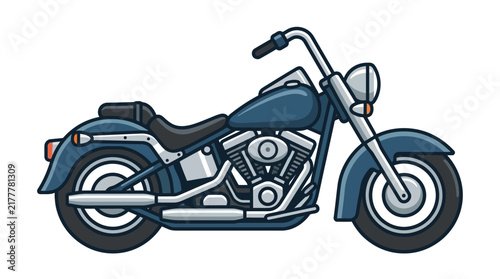 Fotografie A stylized flat vector illustration of a classic blue cruiser motorcycle isolated on white background