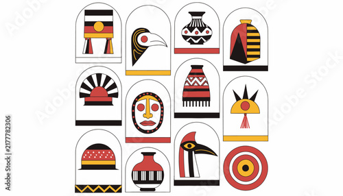 vintage tribal icons set, isolated on transparent background