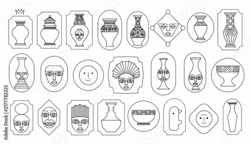 vintage vases and faces icons set