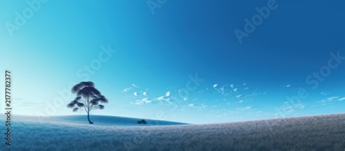 Minimalist Lone Tree in Blue Landscape