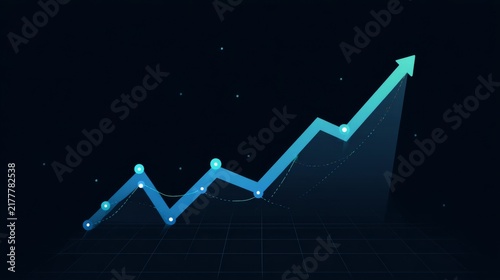 Glowing blue financial growth chart with upward arrow showing success business