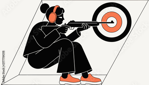 woman aiming a gun at a target, focus and precision