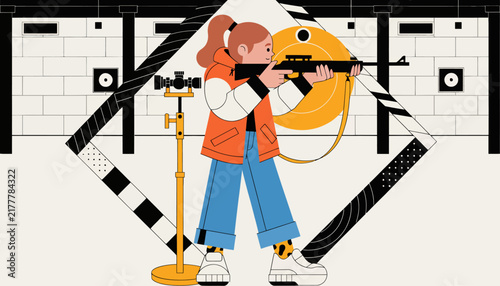 woman aiming a rifle at a target in a shooting range