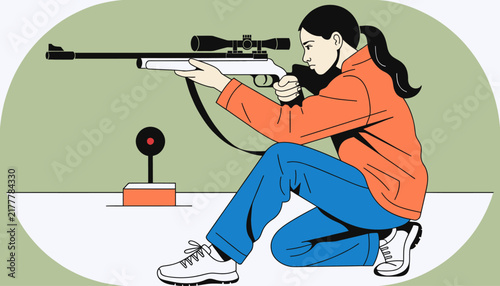 woman aiming rifle at target with scope
