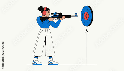 woman aiming rifle at target, focus and precision