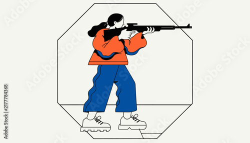 woman aiming rifle, illustration of girl with gun
