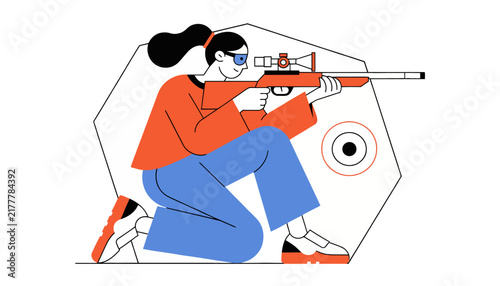 woman aiming rifle, target practice, shooting sport
