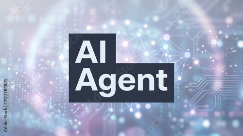 「AI Agent」の文字を強調したテクノロジーの概念背景イラスト