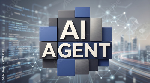 「AI AGENT」の文字を立体ブロックで表現したビジュアル