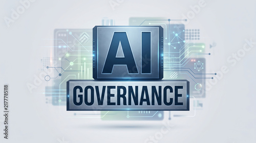 「AI GOVERNANCE」の文字を立体的に表現したテクノロジーコンセプト画像