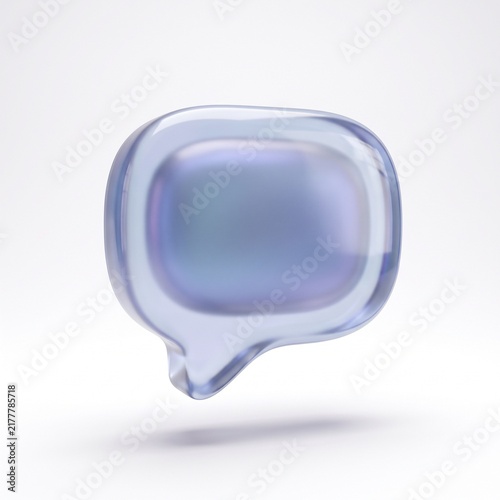 Glossy glass speech bubble chat icon floating isolated on white background.
