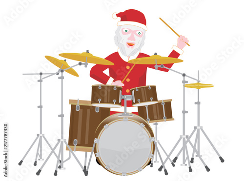 クリスマスを祝ってドラムを演奏するサンタクロース。
