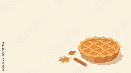 Delicious Homemade Pumpkin Pie with Lattice Crust and Autumn Leaves on a Minimalist Background