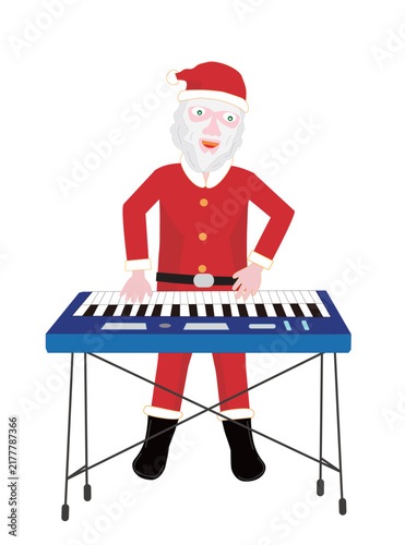 クリスマスを祝って電子ピアノを演奏するサンタクロース。