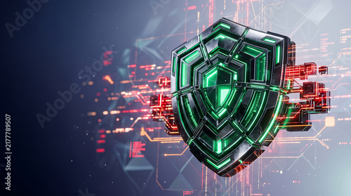 Futuristic digital security shield protecting online data on Cyber Monday shopping deals