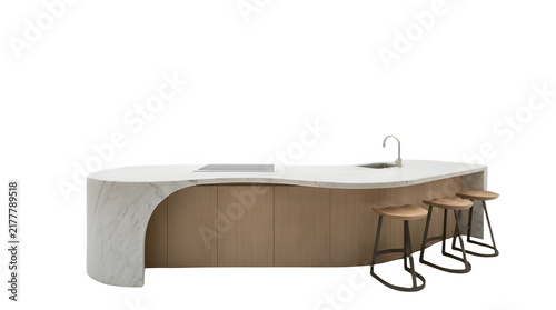 Curved kitchen island isolated on PNG background.