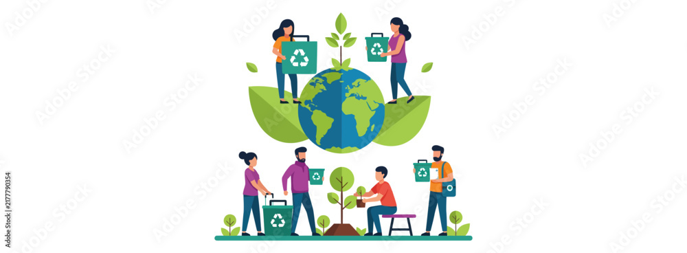 Fototapeta premium People Protecting Earth Through Recycling and Planting