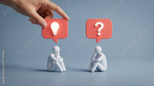 Obraz na płótnie Idea Question Problem Solving Concept With Thinking People And Light Bulb