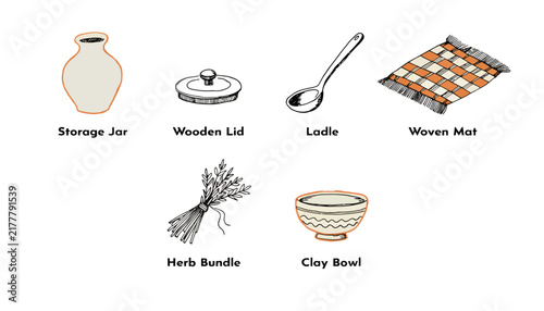 Collection of Isolated Kitchen Utensils and Household Items on Transparent Background