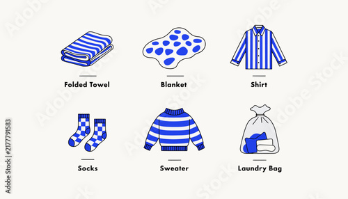 Collection of Laundry Items and Clothing Icons Isolated on Transparent Background