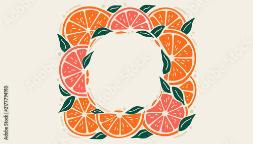 Citrus fruit wreath with slices of orange and grapefruit