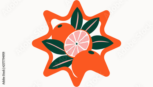 Citrus fruits and leaves in orange star shape