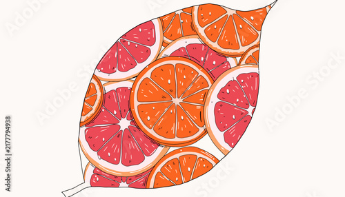 Citrus leaf pattern with orange and grapefruit slices