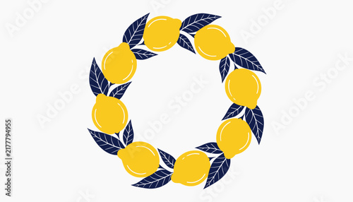 citrus wreath, lemons and leaves, circular arrangement