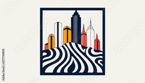 city skyline on a hill, illustration of urban landscape