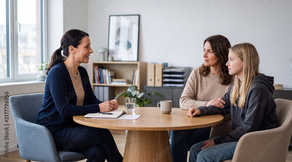 Fototapeta premium Family Consultation with Teen and Psychologist