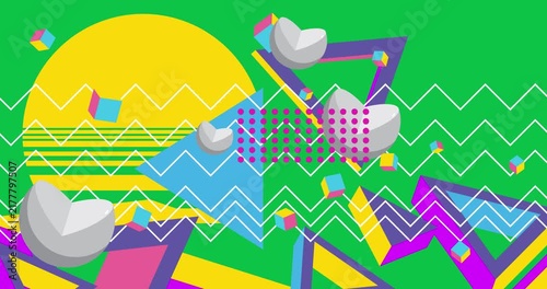 Geometrical graphic retro theme background animation with place for text. Minimal geometric elements frame video. Vintage abstract shapes for advertising.