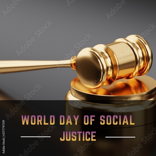 World Day of Social Justice - Golden Judge Gavel on Sounding Block.