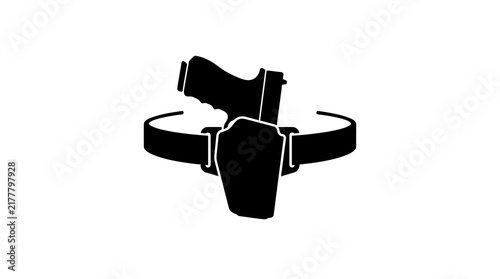 Handgun in holster silhouette on tactical belt icon