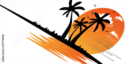 Coconut palm trees and sunset - vector file