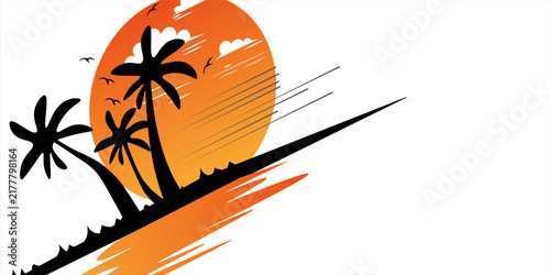 Coconut palm trees and sunset - vector file