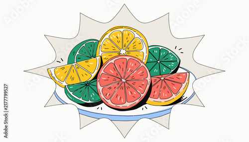 cartoon citrus fruits plate