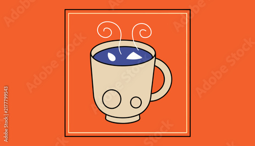 cartoon coffee cup with steam on orange background
