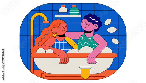 cartoon couple enjoying bath time together
